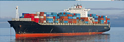 Shipping containers stacked at a port